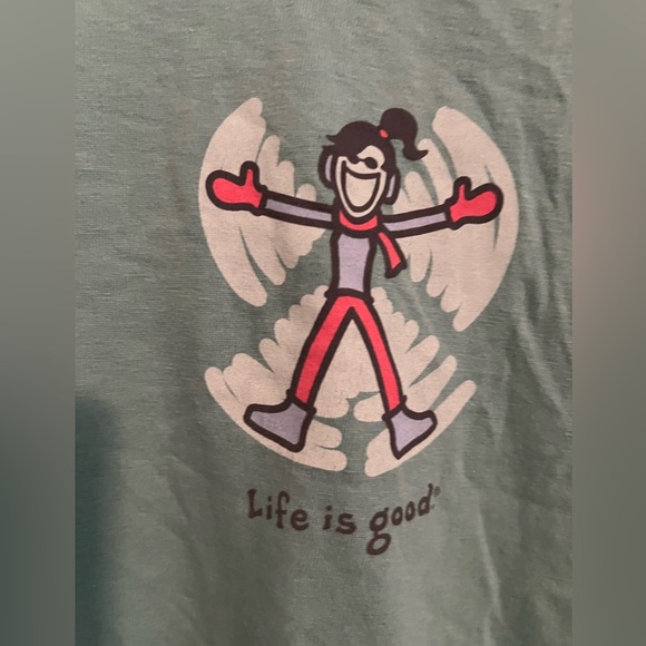 Life Is Good LS TShirt with Girl Doing A Snow❄️ Angel Turquoise Blue NWT - Picture 3 of 6